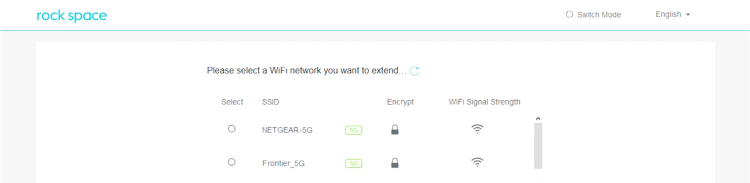 Rockspace extender wifi selection